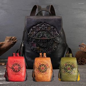 Waist Bags Handmade Embossed Vintage Bag With Chinese Style Women's Cowhide Backpack USB Charging Port