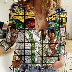 Camisas áfrica condado etiópia eritreia tigary rasta reggae leão tatuagem retro 3dprint buttondown camisas de manga longa feminina camisa casual x