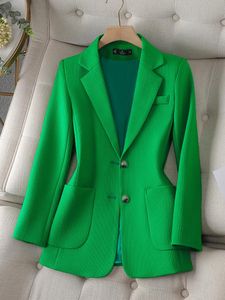 Jacken Frauen Solide Blazer Mantel Büro Dame Grün Schwarz Beige Weibliche Langarm Einreiher mit Tasche Mode Outwear Jacke Mantel