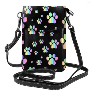 Evening Bags Pawprint Pattern Shoulder Bag Pastel Rainbow Animal Lovers Office Student Women Fashion Funny Leather Purse Christmas