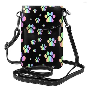 Sacos de noite Pawprint padrão bolsa de ombro pastel arco-íris amantes de animais escritório estudante mulheres moda engraçado bolsa de couro natal