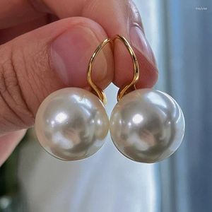 Orecchini a bottone Perle di conchiglia naturali super grandi da 16 mm, perle imitazione tacco alto in argento sterling