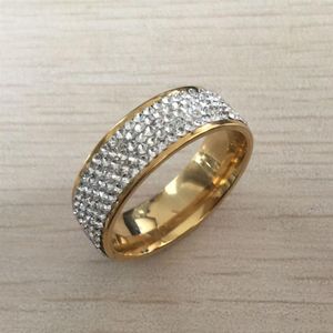 Högkvalitativ 316L rostfritt stål guld vit diamant vigselring strass förlovningsring för kvinnor flickor älskare 2758