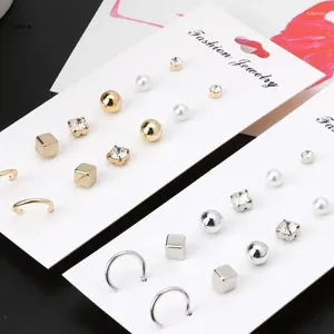 Kolczyki stadnorskie x7ya 6 par mini nieregularny geometryczny zestaw Pearl Women Ear Hoop Studs Prezent biżuterii na Walentynki