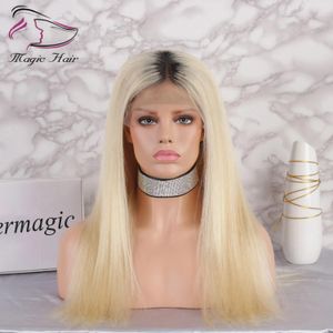 Wigs 1bT#613 Glueless Full Lace Human Hair Wigs with Baby Hair Pre Plucked 130% Density Brazilian Virgin Hair Ombre Blonde Lace Front W