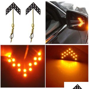 Bremsbeleuchtung 2PCS 14 SMD LED -Auto -Signallichter Pfeilplatten für die Rückspiegelanzeige Yellow Kia Drop Lieferung Mobile MO dhrfl