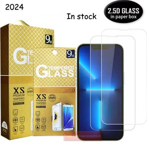 2024 Hot-Selling 5D-härdat glas Telefonskärmskydd för iPhone 15 14 13 12 11 Pro Xs X XR Max 0,3 mm glas med detaljhandelspapperspåse