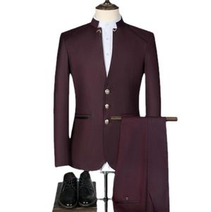 Jaqueta calça colete 3 pçs conjunto masculino terno estilo chinês gola masculino casamento noivo fino ajuste tamanho blazer smoking6193896