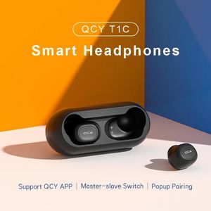 Earphones QCY T1C Bluetooth Earphone BT5.0 Wireless 3D Stereo TWS Headphone with Dual Microphone Headset HD Call Earbuds Customizing APP