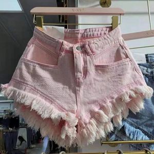 Kjolar sommar fransade denim shorts kvinnors högwaist highwaisted tunna wideleg byxor shorts kvinnliga heta byxor