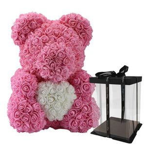Tillförsel Hot Selling 40cm Bear of Roses Party Artificial Flowers Home Decoration Wedding Festival Present Box Wreath Valentine's Day Crafts
