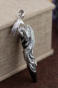 FNJ 925 Silver Phoenix Pendant 100 Pure S925 Solid Thai Silver Natural Black Stone Pendants For Women Men smycken Making 2103195824365