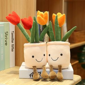 Criativo decoração de casa simulação planta tulipa suculenta boneca brinquedo de pelúcia vaso de flores decoração boneca 5 cores