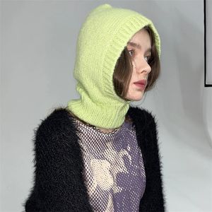 Hochwertige Wolle Frauen Strickmütze Balaclava Mütze Herbst Winter Hüte Koreanische Designer Warme Pullover Snood Hut Kragen Motorhaube 231229