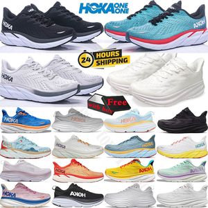 Hoka Hokas 무료 인민 운동화 Bondi 8 Clifton 9 운동 선수 트리플 흑백 흡수 플랫폼 스니커 여성 남성 야외 스포츠 조깅 트레이너