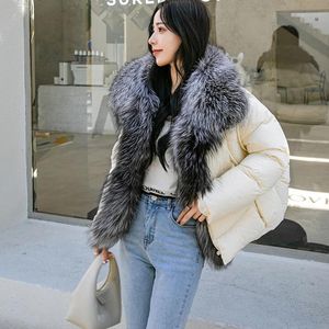 Jackets New Winter Women Jacket Goose Duck Down Coats with Real Sier Fox Fur Collar Autumn Female Outwear Clothing Light