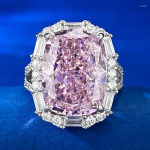 Klusterringar S925 Sterling Silver Pink Diamond Flower Cut G Color Ring Finger Female 12 16 Wedding High Carbon