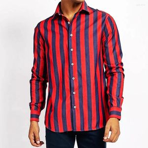 Men's Casual Shirts Men Shirt Long Sleeve Retro Stripe Band Collar Button Down Formal Dress Tops Affordable Brand