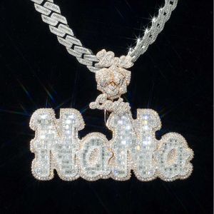 Hiphop smycken sterling sier anpassad brev isped vvs baguette moissanite hänge halsband