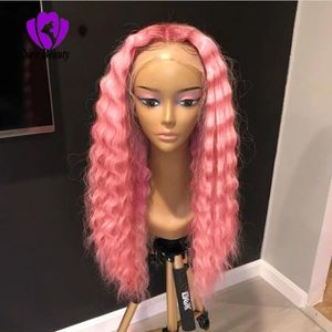 Wigs New pink /Red /black Curly Wig With Baby Hair Ombre simulation Human Hair Wig Honey Blonde synthetic Lace Front Wigs For Black Wom