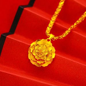 100% 18K Large Flower Water Wave Chain for Women Bride Party Engagement Wedding Real 999 Gold Necklaces Fine Jewelry Gifts 231229