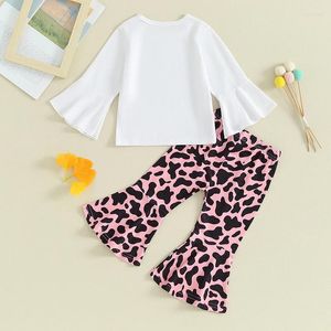 Kläduppsättningar Småbarn Baby Girl Outfits Clothes Bell-Bottoms Långärmad tröja Toppar Leopard Print Pants Girls Set