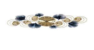 Grande relógio de parede dourado sala estar decoração luxo metal relógios decoração para casa gingko folha padrão criativo cozinha clocks9494326