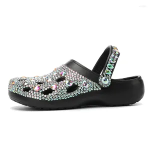 Dress Shoes Lightweight EVA Sponge Cake Sole Pearl Hollow Out Sandals 2023 Summer Colored Rhinestone Leisure Beach River Trekking Slippers