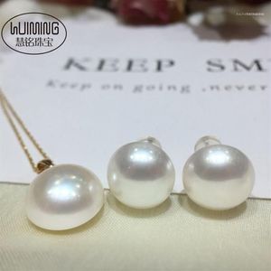 Chains Nature White Sounth Sea Pearl Coin MABE 18k Pendant EARRINGS 13-14mm Whole Beads FPPJ12350