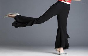 Women039s Spodnie Capris 2021 Summer Women swobodne elastyczne czarne elastyczne flare wysoką talię Kobieta Aktywna noszenie luźne 1827291