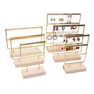 Boxes New Three Colors Earring Holder Jewelry Display Jewellery Ear Studs Pendant Stand Wooden Base Metal Storage Rack Various Holes