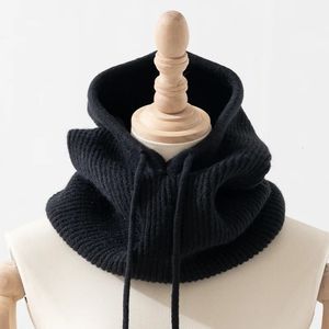 Moribty Winter Solid Sticked Snood Scarf Women Neck Collar String Hooded Balaclava Hijab Akryl Varm Windproof Unisex Headscarf 231229