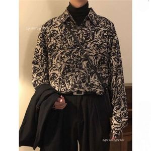 Brand American Retro Floral Sense Shirt for Street Men's Spring och Long Autumn Design Trendy Explosive Loose and Handsome kläder