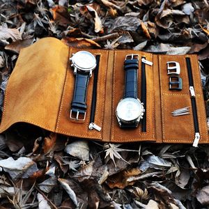 Rings 4 Slots Real Cowhide Leather Pouch Watch Roll Suede Leather Watch Case Organizer Jewelry Travel Roll for Seiko Tudor