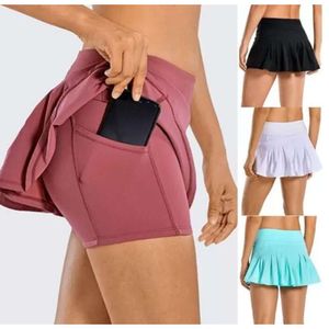 2024Tennis Skirts Pleated Yoga Skirt Gym Clothes Women Running Fitness Golf Pants Shorts Sports Back Waist Pocket Zipper