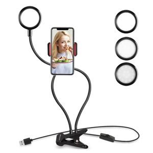 Acessórios 360 graus selfie led anel luz com mesa braço longo preguiçoso suporte do telefone fotografia estúdio luz de preenchimento para transmissão ao vivo lâmpada vídeo