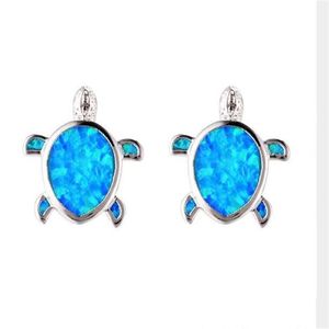 Niedliche kleine Schildkröten-Ohrstecker mit eingelegtem blauem Opal für Frauen, Mädchen, Kinder, 925er Silber, Hochzeit, Tierschmuck. Schöne Schildkröten studs304s