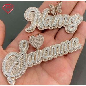 Nome da letra personalizada de fábrica Sier Vvs Baguette Moissanite Diamante Hip Hop Pingente Iced Out