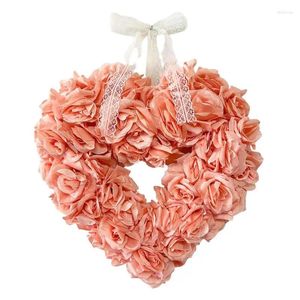 Decorative Flowers Valentine's Day Heart Wreath Artificial Rose Love Door Sign Romantic Party Decoration Hanger 15.75in