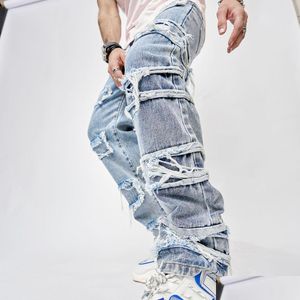 Mens Stacked Jeans는 죽었다 똑바로 똑바로 데님 바지 스트리트웨어 옷 캐주얼 진 드롭 배달 DHMVP