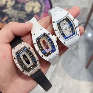 환상적인 디자이너 여성 시계 숙녀 RM007 레이디 사파이어 거울 Wrisrtwatches 6F45 고급 기계 운동 Uhren 고무 스트랩 Montre Ceramic Luxe