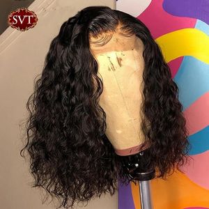 SVT Brazilian Water Wave Short Bob Lace Front Closure Wig Human Hair Wigs Wavy Curly Bob Frontal Wigs For Women Preplucked 231229