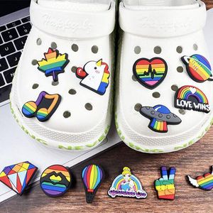 Regenbogen-Serie Schuh-Charms, Loch, Schuh, Blumen, Schnalle, Clog-Charms, weiches PVC, Schuh-Dekoration, Zubehör, Geschenk