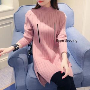 Shirts Warm Knitted Maternity Nursing Sweaters Autumn Winter Breastfeeding Bottoming Shirts for Pregnant Women Pregnancy Feeding Tops
