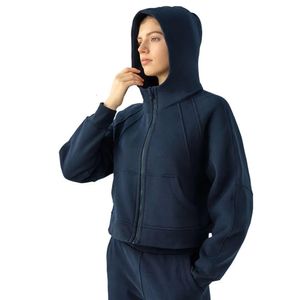 Trainingsanzüge Loose Fit Kapuzenpullover mit durchgehendem Reißverschluss LU16 Langarm-Fleecepullover mit Kängurutasche und Daumenloch-Sweatshirt für Damen Winter Gym Yoga Tops