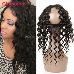 Fechamentos Glamourosa Cabelo Humano Fechamento Malaio Onda Natural 360 Frontal Cor Natural Peruano Indiano Brasileiro Cabelo Humano 360 Lace Fronta