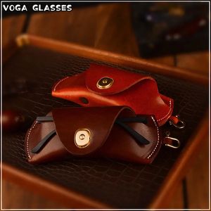 Retro Genuine Leather Glasses Bags Fashion Women Man Portable Case Cute Protection Cover Sunglasses Bag 231229