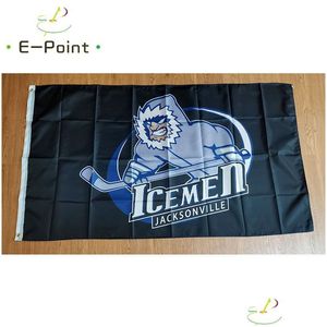 Banner Flags Echl Jacksonville Icemen Bandeira 3x5ft 90cm x 150cm Poliéster Decoração Voando Home Garden Festivo Presentes Drop Delivery Parte DHDH3