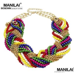 Colares frisados Manilai Mti Layer Simated Pearl Statement Gargantilhas para mulheres Handmade Woven Chain Mticolor Chunky Drop Delivery Jewe Dhak6