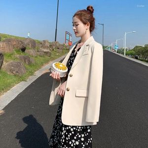 Women's Suits Beige Suit Jacket Spring And Autumn 2023 Korean Style Casual Loose Fashion Workplace Chic Office Lady Blazer Top